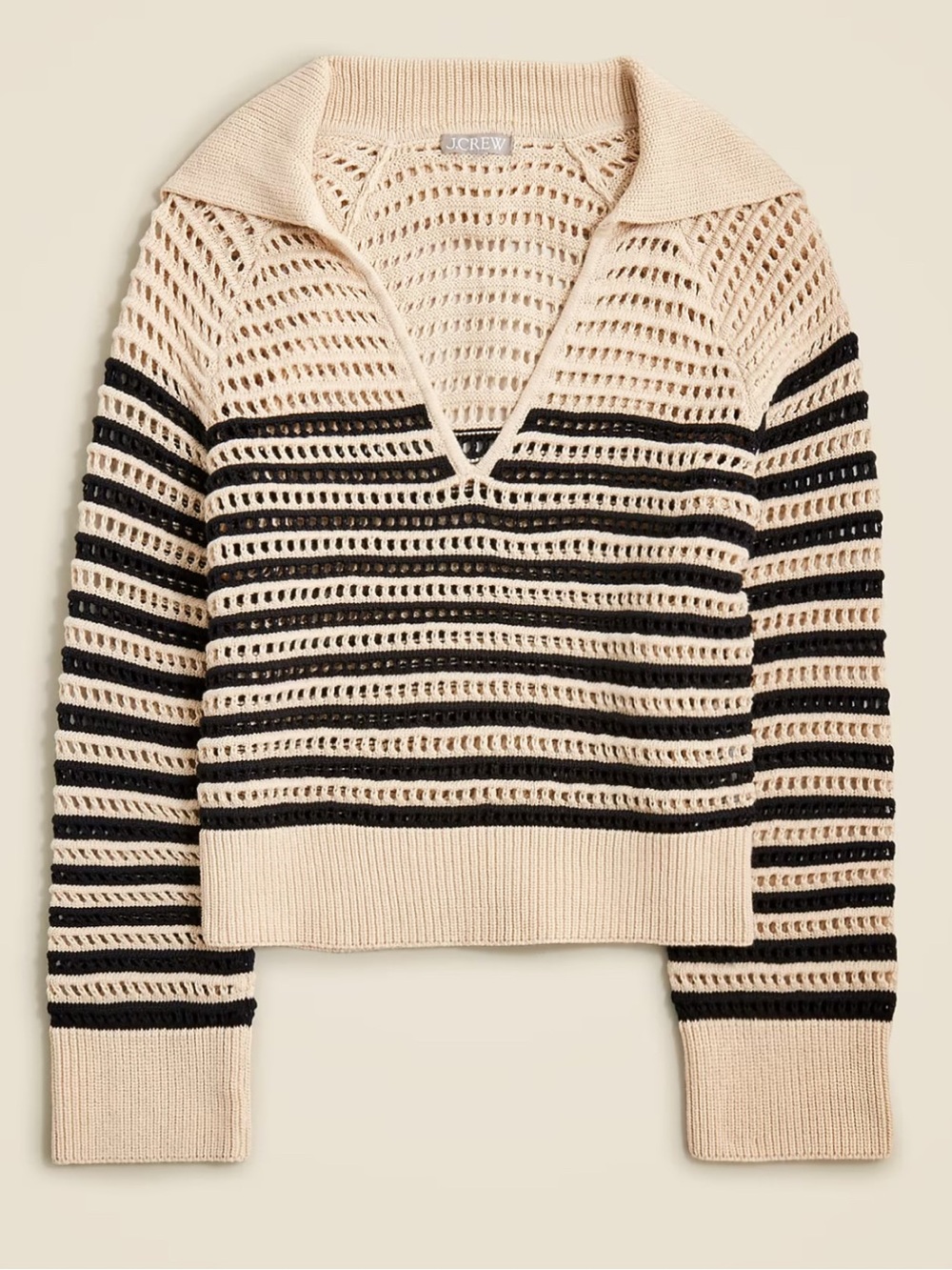 J. Crew Crochet Sailor-Collar Sweater in Cream Stripe